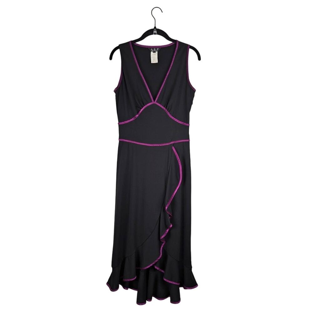Vintage ABS by Allen Schwartz Black Purple High Low Maxi Dress Whimsigoth Y2K
